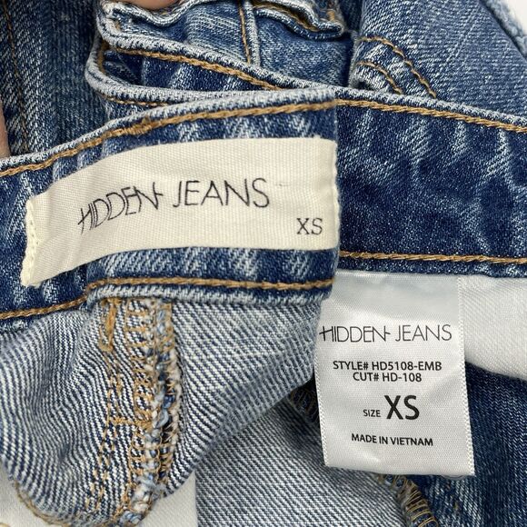 Hidden Jeans Mini Skirt Women XS Blue Floral Embroidery Distressed Denim Sexy - Picture 5 of 13